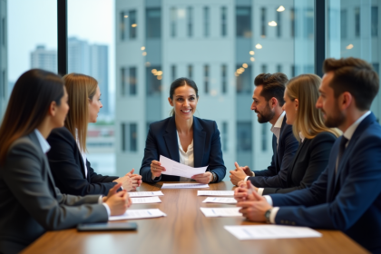 Groupe de professionnels en réunion dans un bureau moderne
