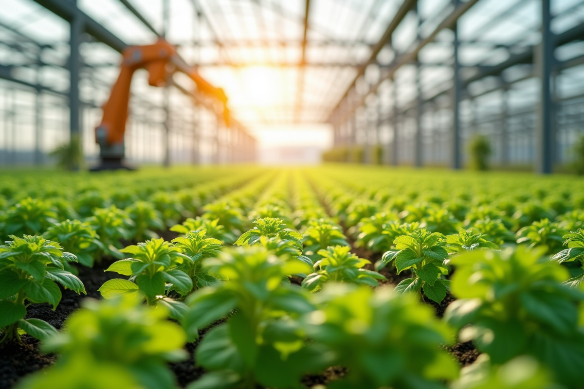 Serre hightech avec robots et capteurs IoT