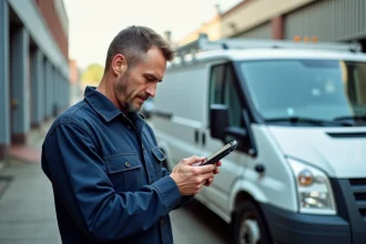 Technicien de maintenance consultant son application mobile Twimm pour optimiser sa tournée d'intervention en zone industrielle