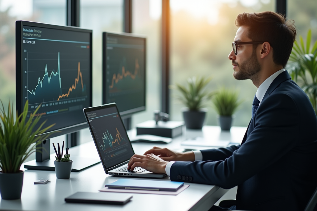 Personne en tenue professionnelle travaillant sur un ordinateur portable